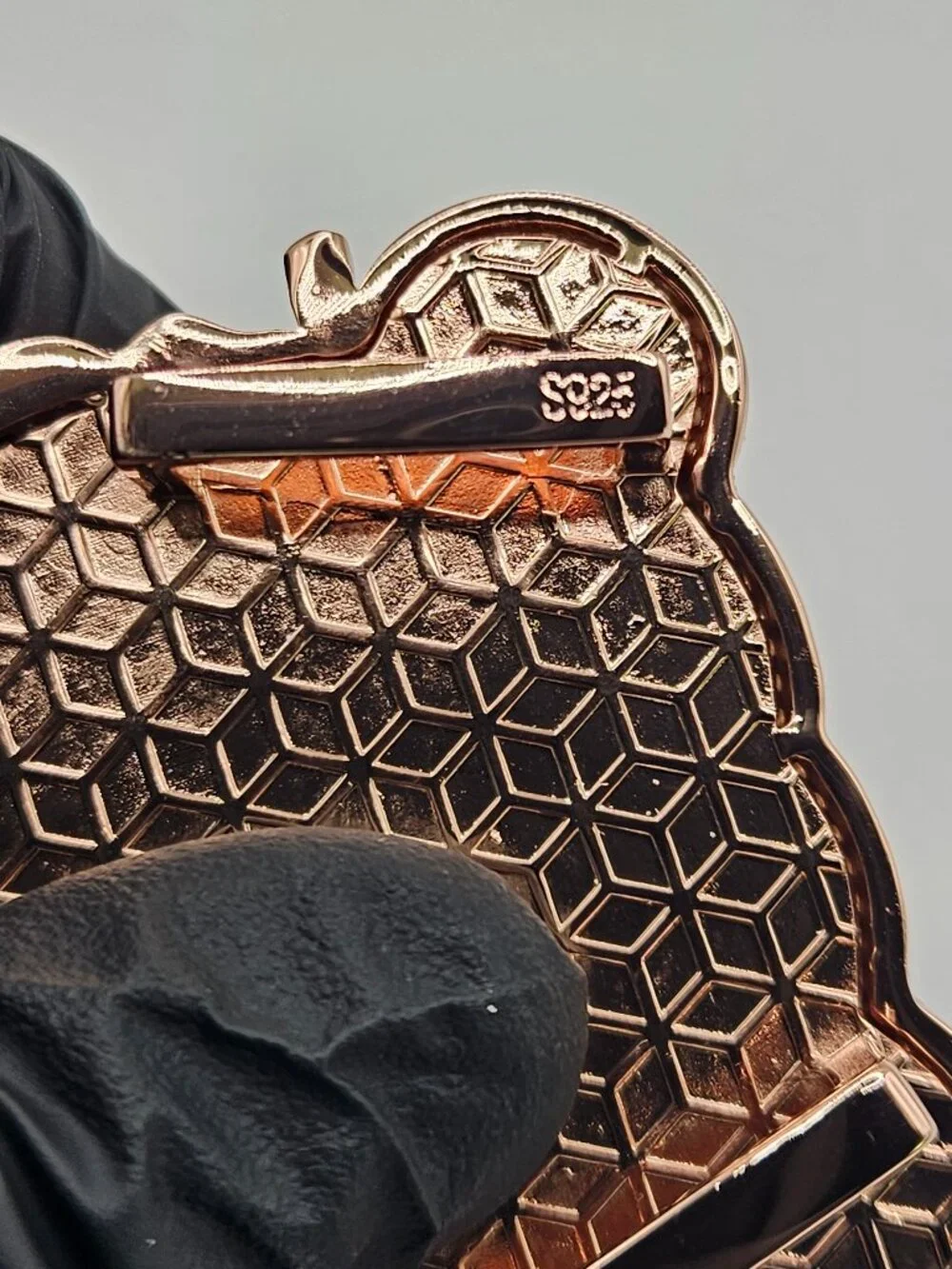 925 Silver 14K Rose Gold Iced Bear Pendant